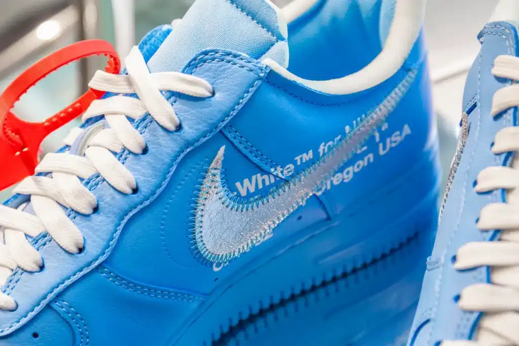 Image of the nike x off-white blue air force 1 collaboration sneaker