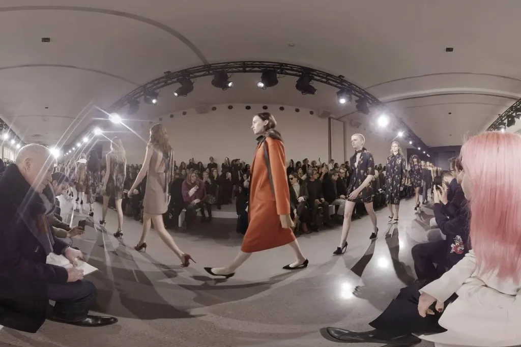 virtual reality image of models walking on the runway of new york fashion week
