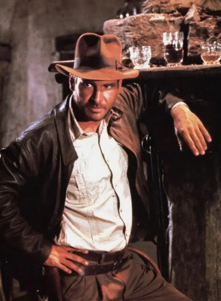 screenshot image of harrison ford wearing brown leather jacket from the indiana jones movie