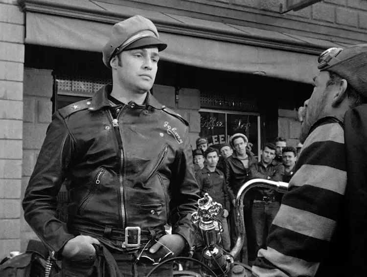 vintage image of marlon brando wearing his iconic leather jacket