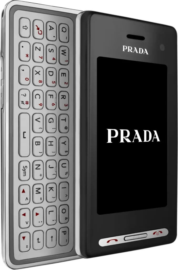 Image of the Prada phone by lg in its open state with the keyboard showing