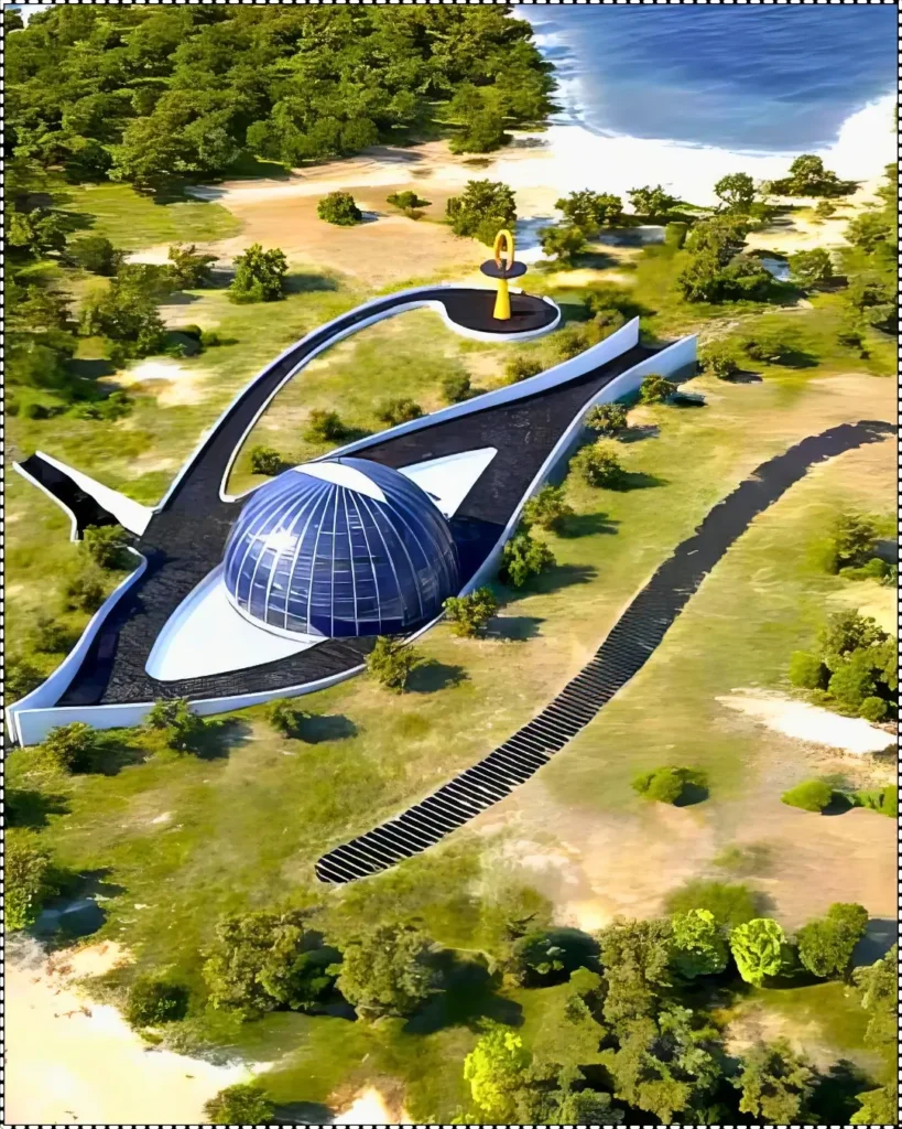 Aerial view of Naomi Campbell’s eco-friendly house in Gökova, Turkey, designed by Luis de Garrido.